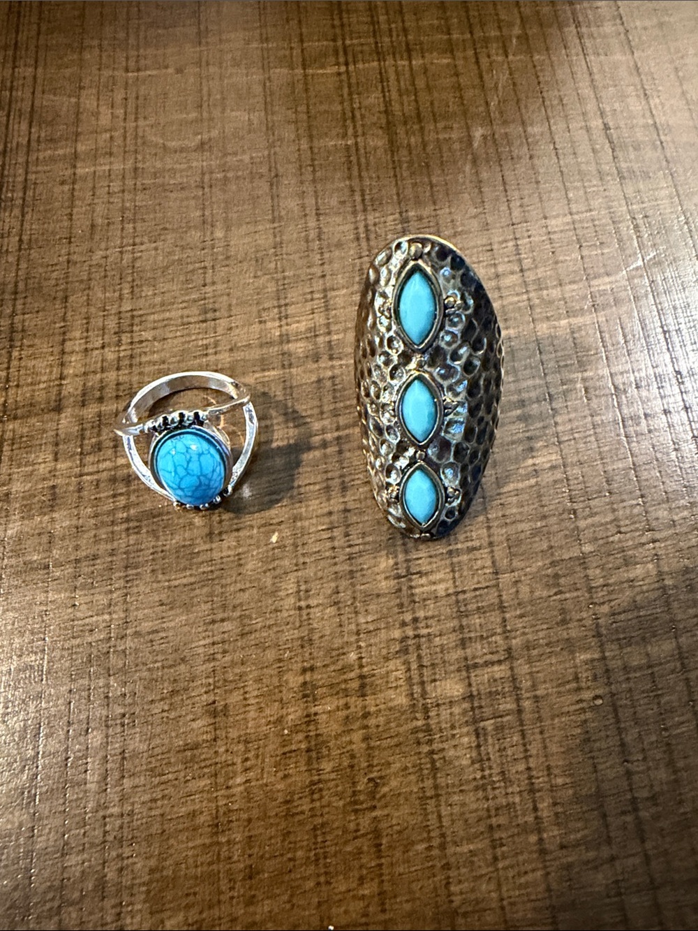 Turquoise Stone Silver Cocktail Ring - Blue Statement Fashion Ring